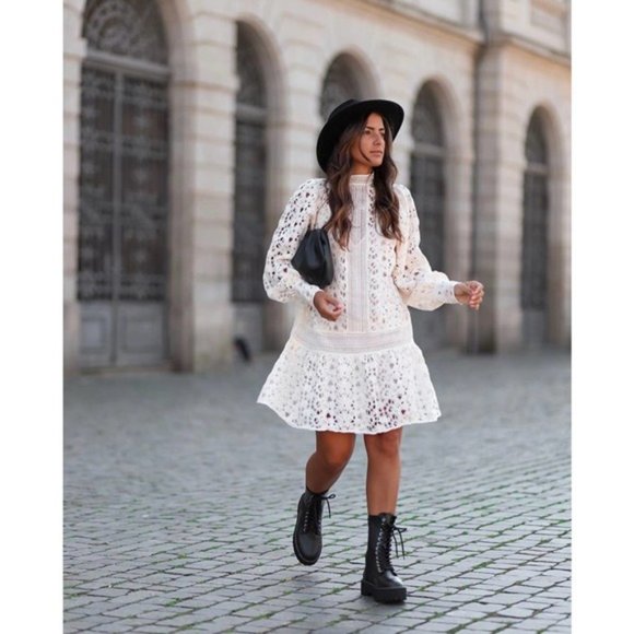 NWT H&M Openwork Lace Dress Creme Dress XS - Picture 9 of 16